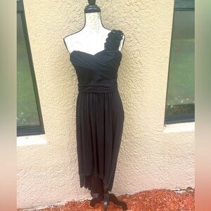 DB Studio David’s Bridal Black Cocktail Dress One Shoulder Floral Black Sz L